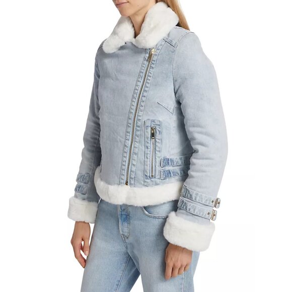 NEW Generation Love - Size M, Molly Denim & Faux Fur Moto Jacket - Light Blue - Picture 4 of 7
